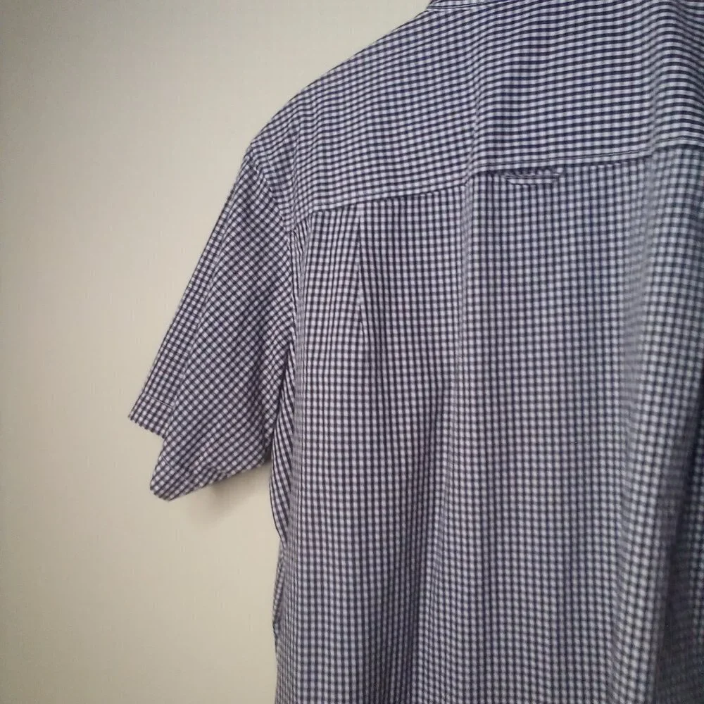 Club Room Shirt Men XL Button Down Short Sleeve Plaid Gingham Black White